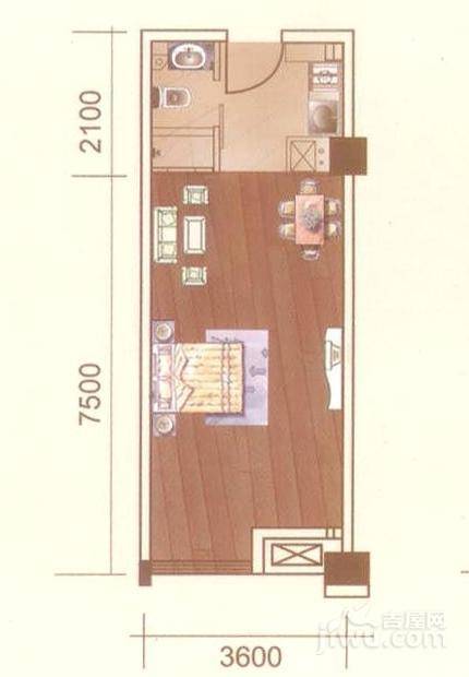 鼓楼19291室1厅1卫49㎡户型图