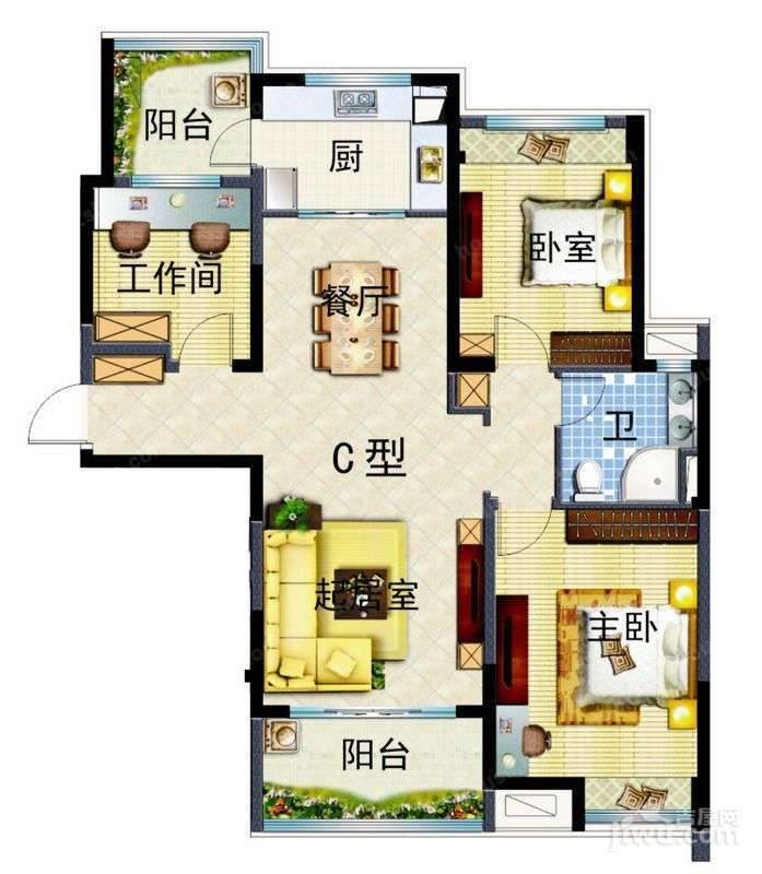 高淳碧桂园3室2厅1卫123㎡户型图