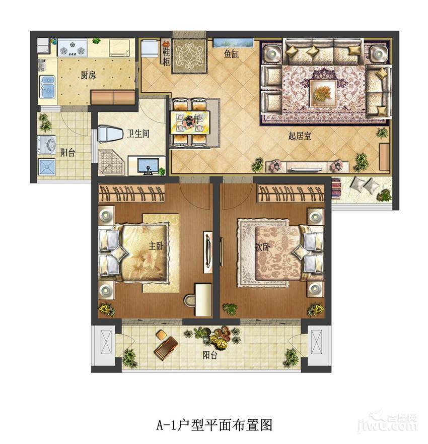 碧湖天辰2室2厅1卫96.2㎡户型图