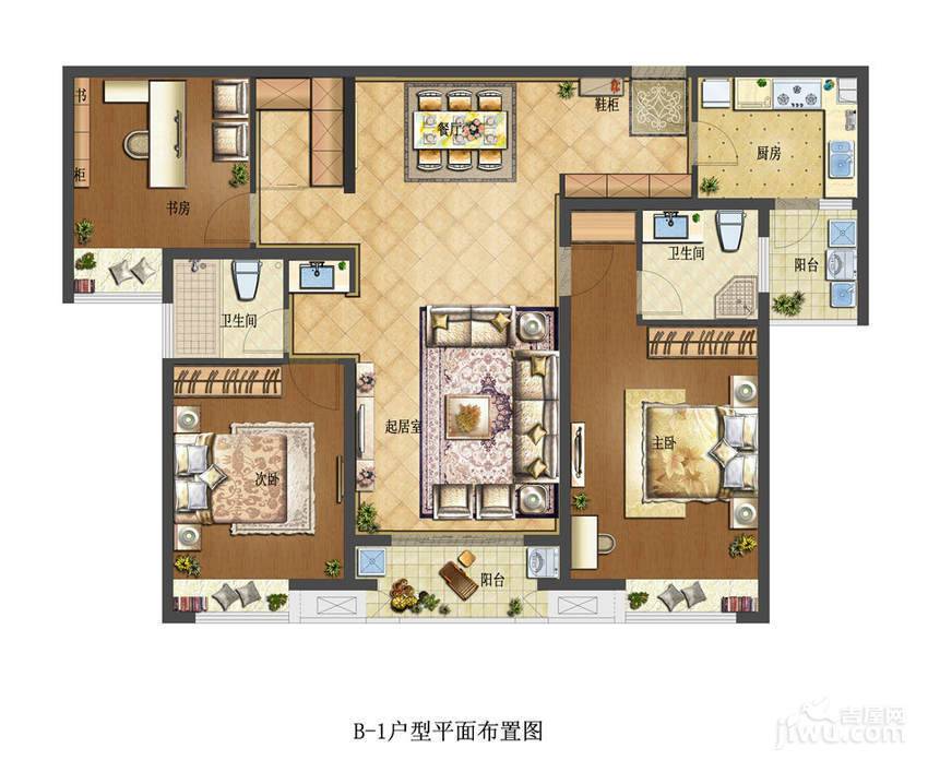 碧湖天辰3室2厅2卫143.2㎡户型图