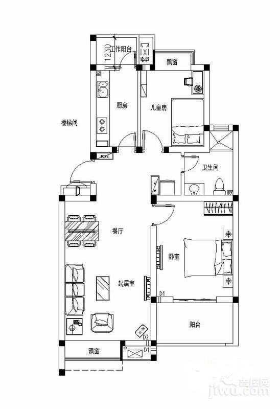 都市尚品2室2厅1卫82㎡户型图