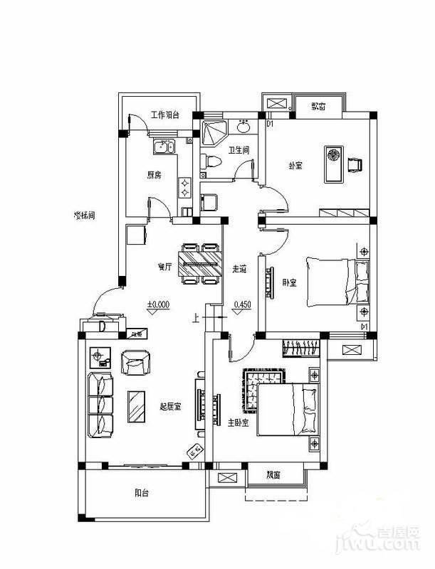 都市尚品3室2厅1卫107.5㎡户型图