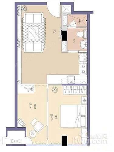 南京紫合国际广场1室2厅1卫97㎡户型图
