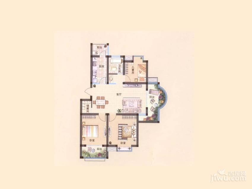 龙池翠洲3室2厅1卫101.1㎡户型图