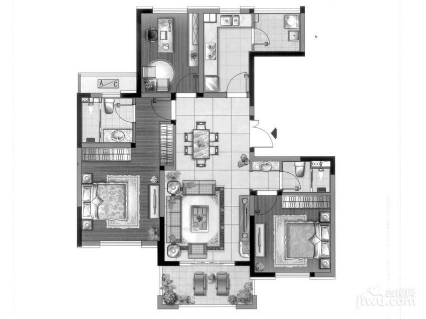 琥珀森林3室2厅2卫114㎡户型图