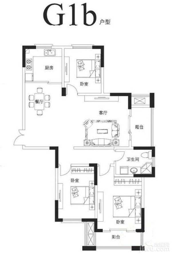 水岸新都花苑3室2厅2卫130㎡户型图