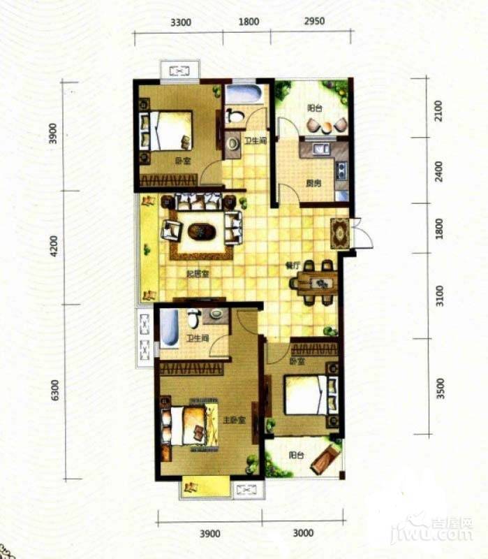 中电颐和家园3室2厅2卫122㎡户型图