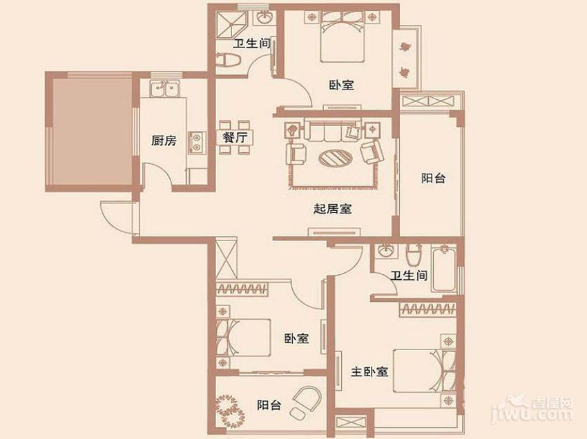 科海龙湖御景3室2厅2卫117㎡户型图