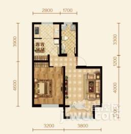 美利山1室2厅1卫68㎡户型图