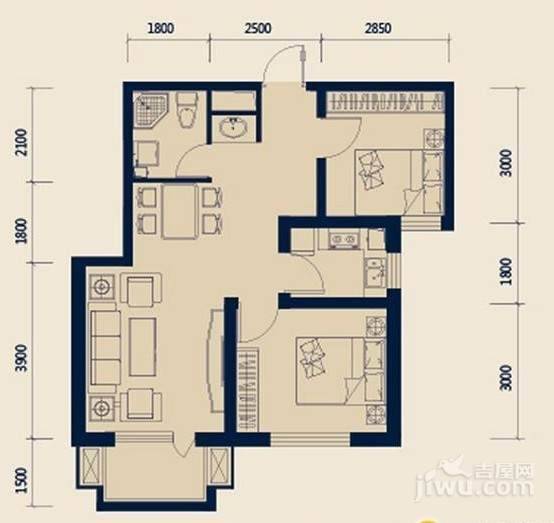 德泰岭秀逸城2室2厅1卫77㎡户型图