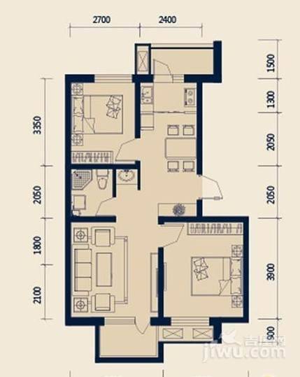 德泰岭秀逸城2室2厅1卫80㎡户型图