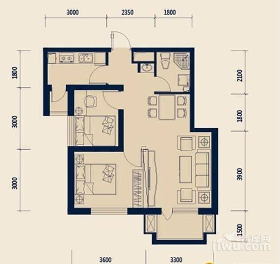 德泰岭秀逸城2室2厅1卫76㎡户型图