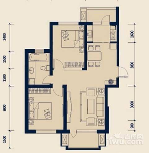 德泰岭秀逸城2室2厅1卫96㎡户型图