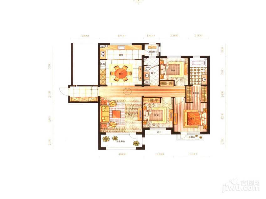 亿达东方圣克拉3室2厅2卫186㎡户型图