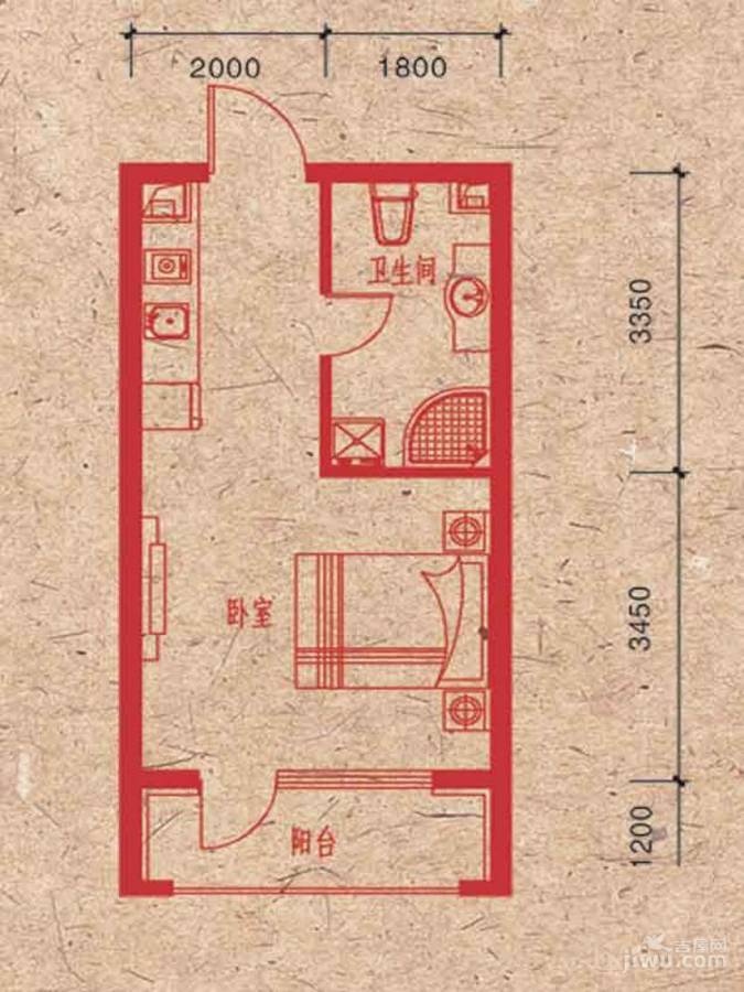 哈佛世纪1室1厅1卫39㎡户型图