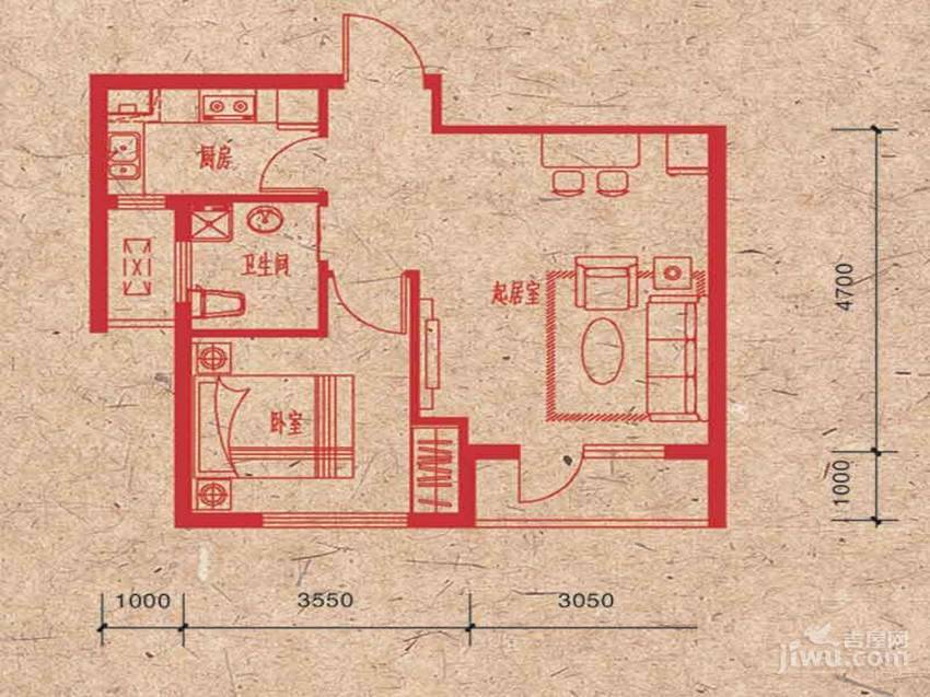 哈佛世纪1室1厅1卫55㎡户型图