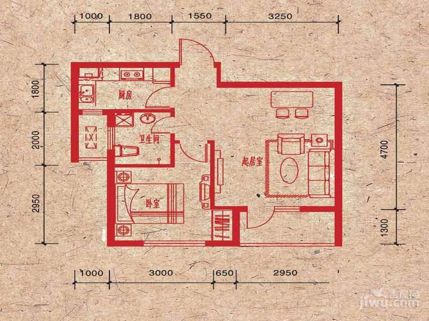 哈佛世纪1室1厅1卫56㎡户型图