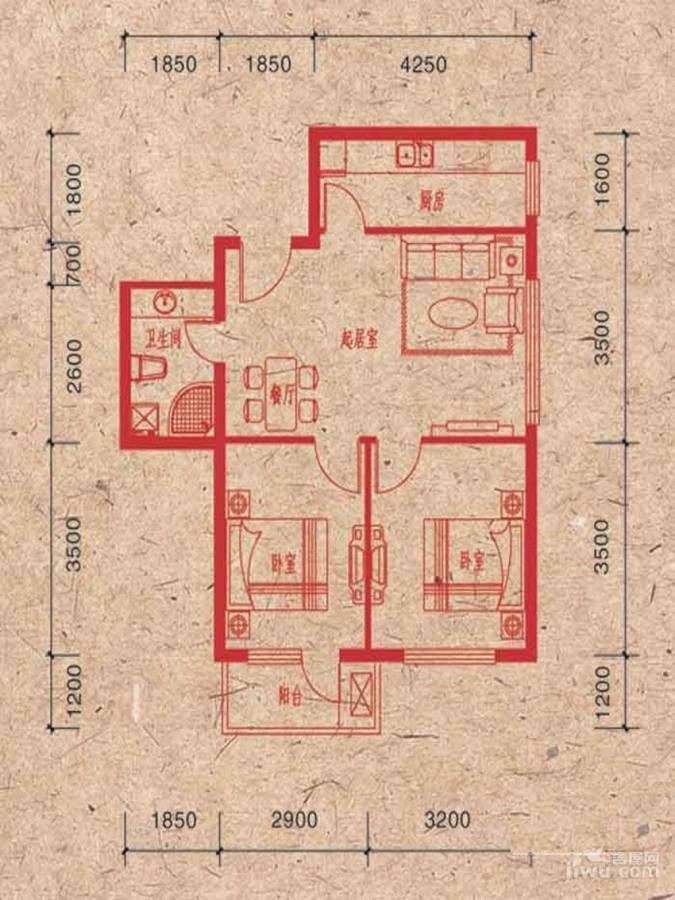 哈佛世纪2室2厅1卫76㎡户型图