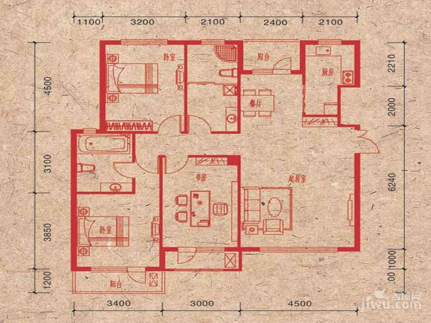 哈佛世纪3室2厅1卫135㎡户型图