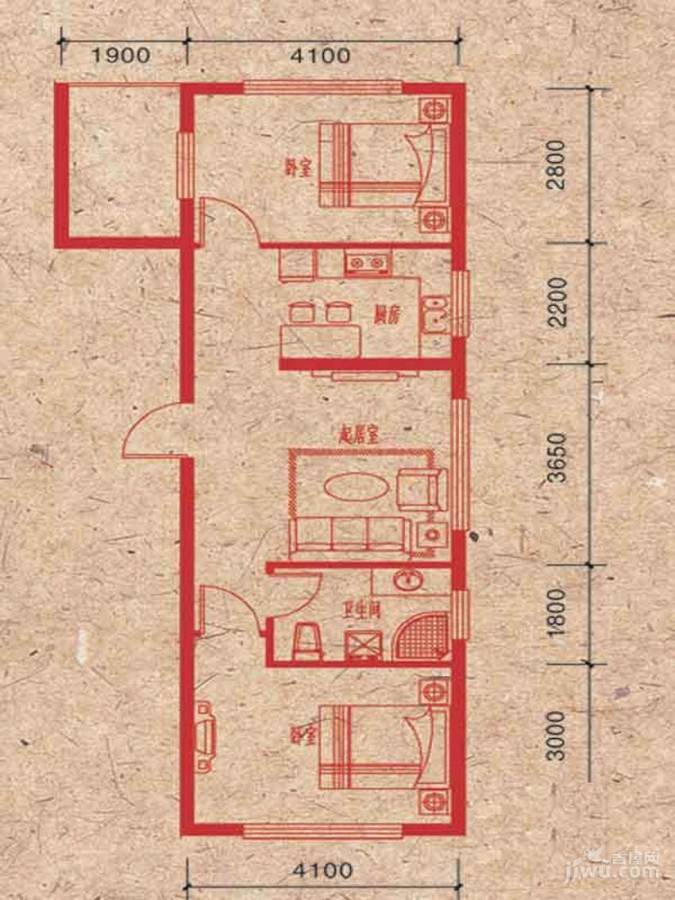 哈佛世纪2室2厅1卫77㎡户型图