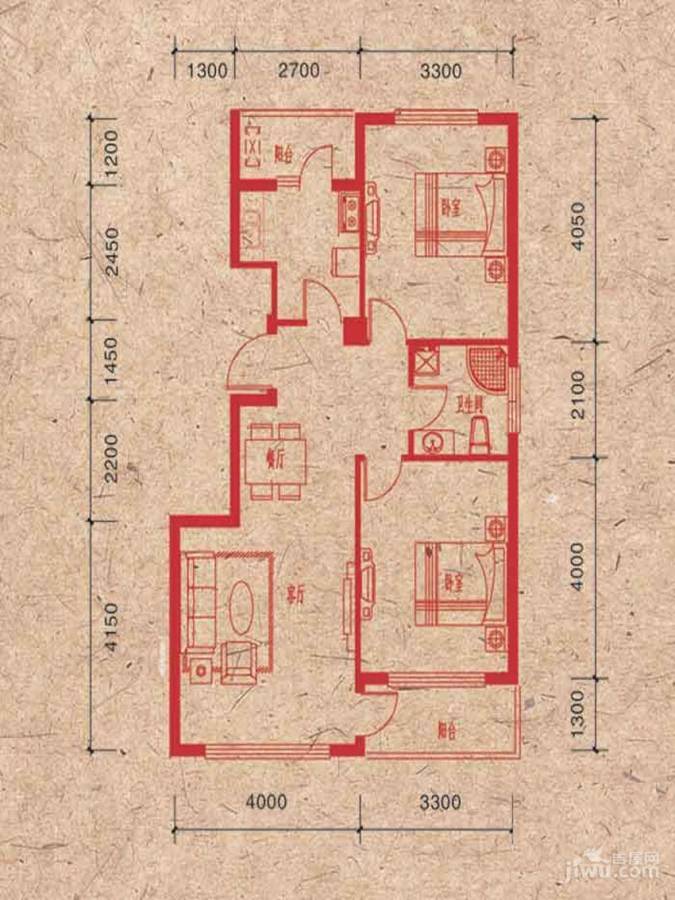 哈佛世纪2室2厅1卫87㎡户型图