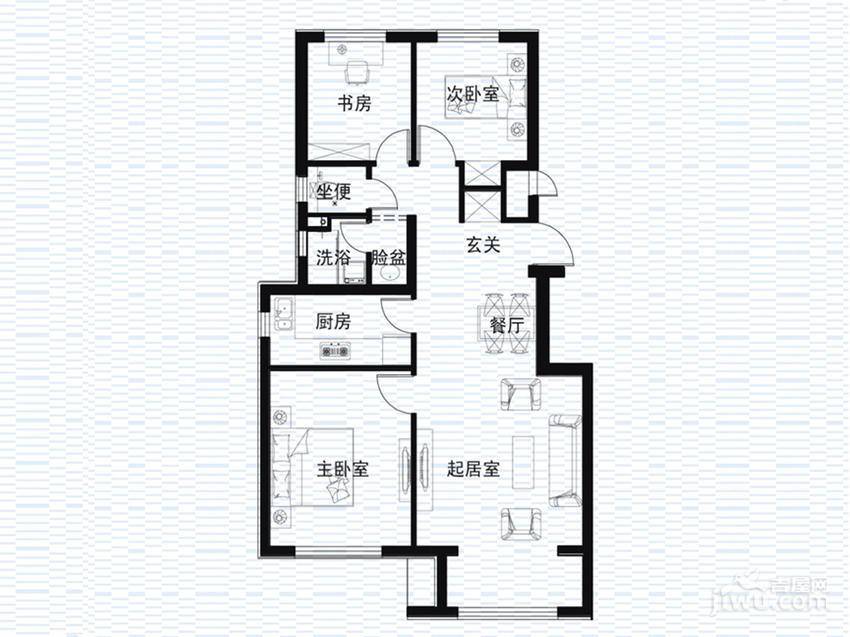 万科海港城3室2厅1卫92㎡户型图