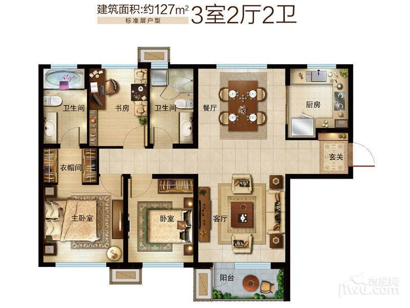 「大连天地」悦龙居3室2厅2卫127㎡户型图