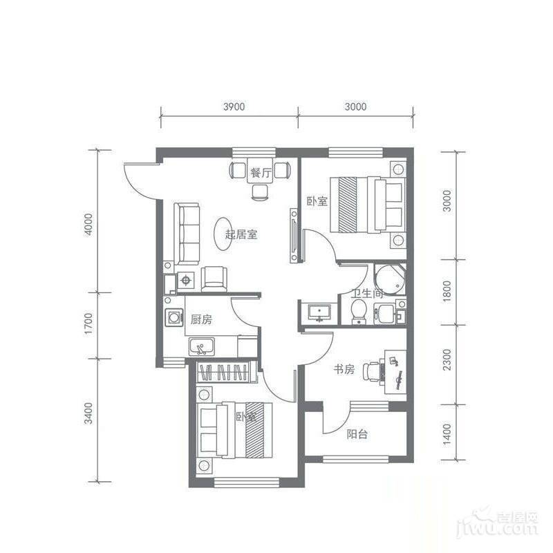 家豪圣托里尼3室1厅1卫76㎡户型图