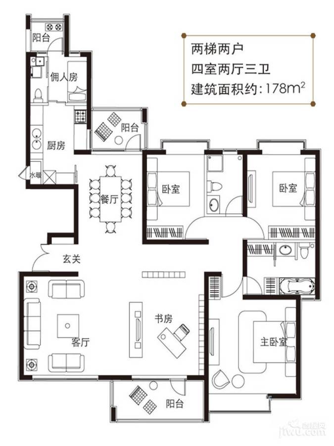 东海岸天际4室2厅3卫178㎡户型图