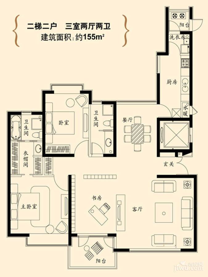 东海岸天际3室2厅2卫155㎡户型图