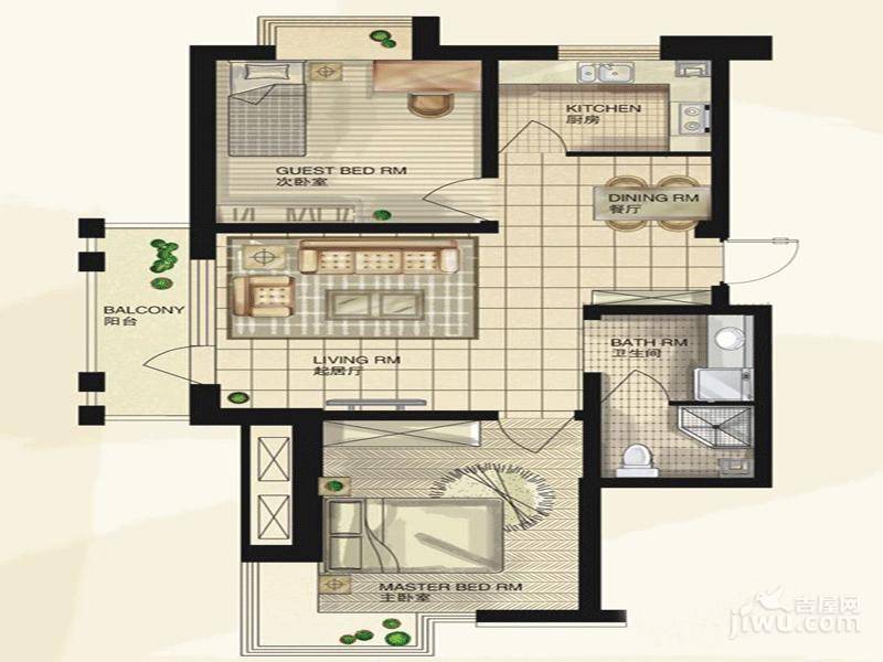 金地华府二期2室2厅1卫80.7㎡户型图