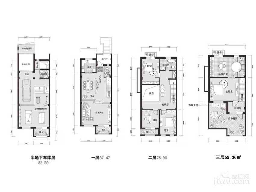 金塘裕墅别墅-联排440㎡户型图