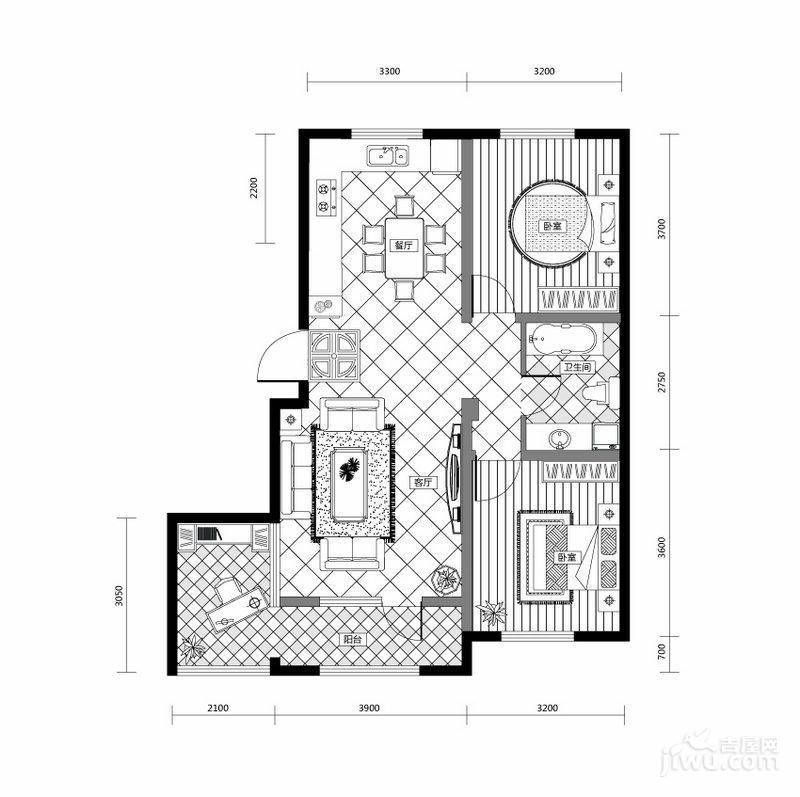 宝林里2室2厅1卫99.1㎡户型图