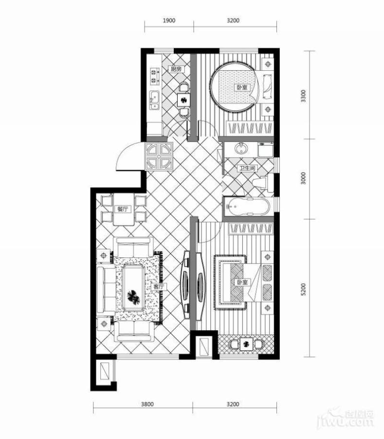 宝林里2室2厅1卫95.2㎡户型图