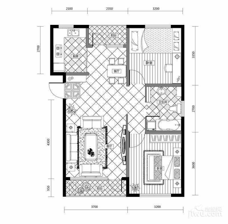 宝林里2室2厅1卫86.2㎡户型图