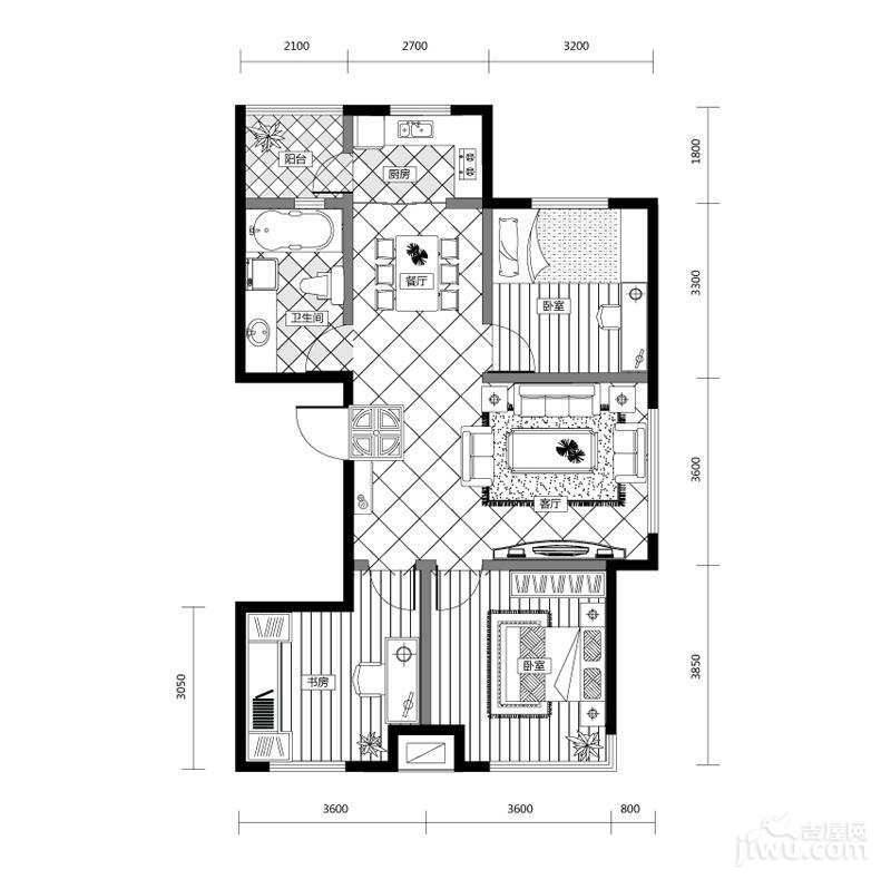 宝林里3室2厅1卫102.1㎡户型图