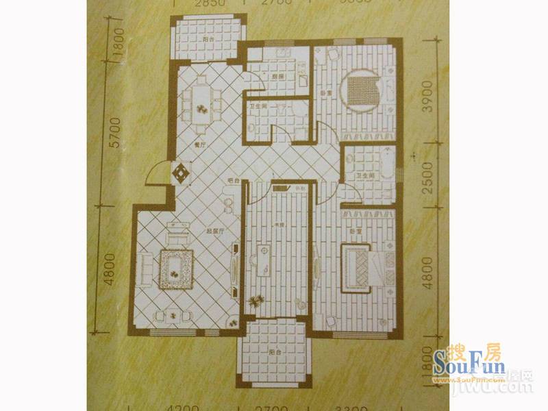 枫和庭苑3室2厅2卫125㎡户型图