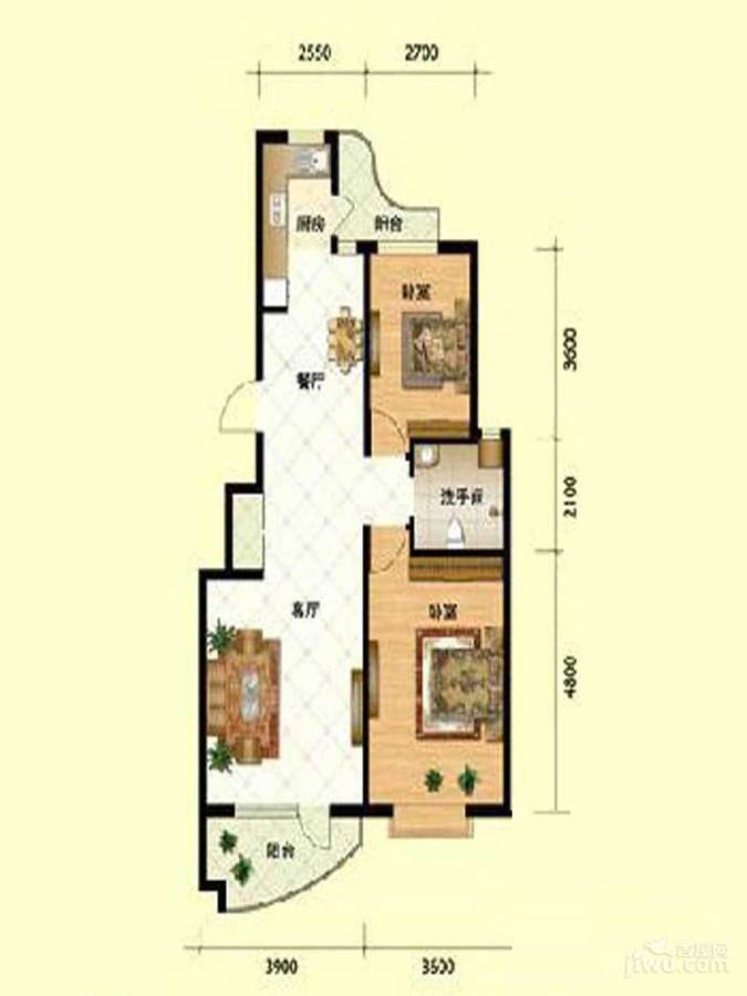 热岛黄金海岸2室2厅1卫98㎡户型图