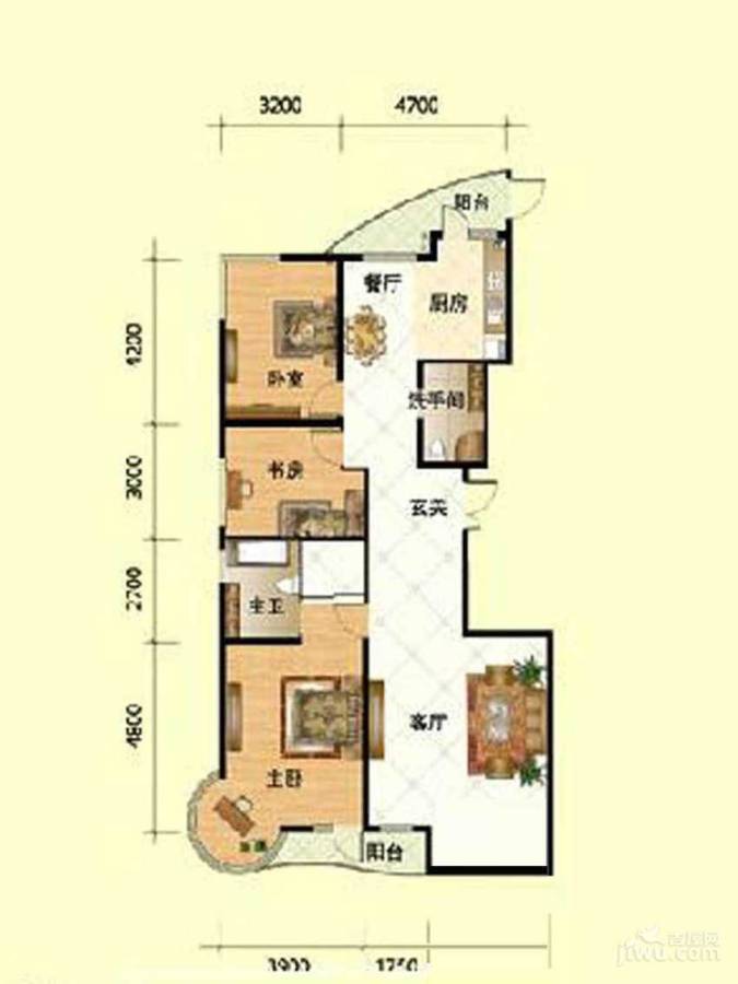 热岛黄金海岸3室1厅1卫157㎡户型图