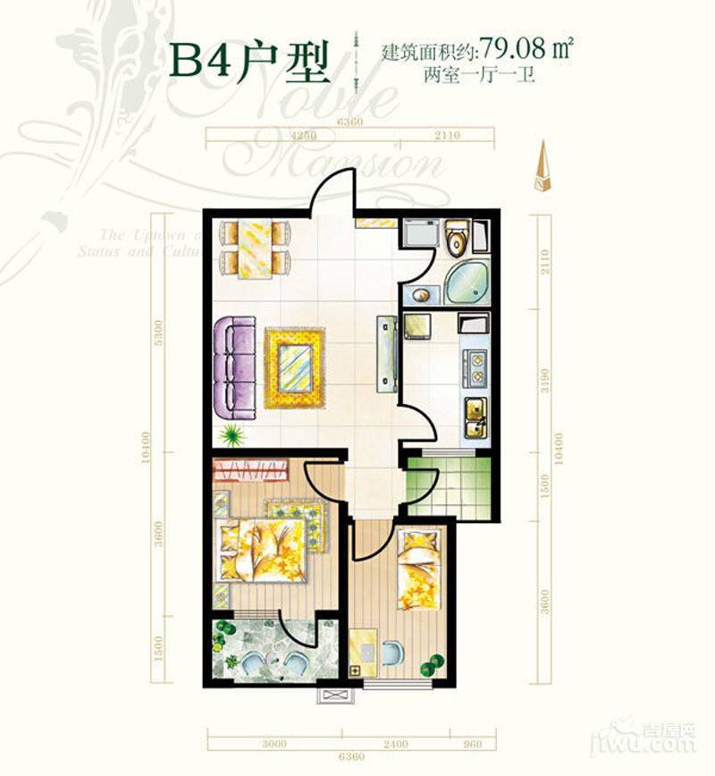 学仕名府2室1厅1卫79.1㎡户型图