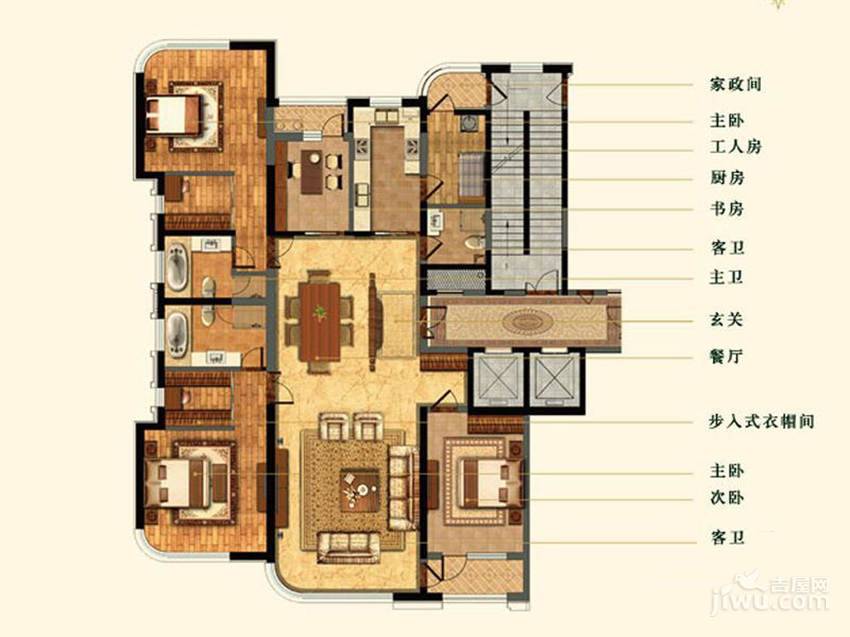 明秀庄园5室2厅3卫265㎡户型图