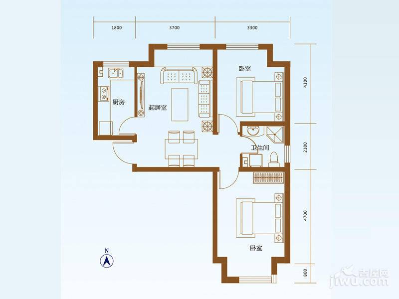 绿地香树花城学府2室1厅1卫72㎡户型图