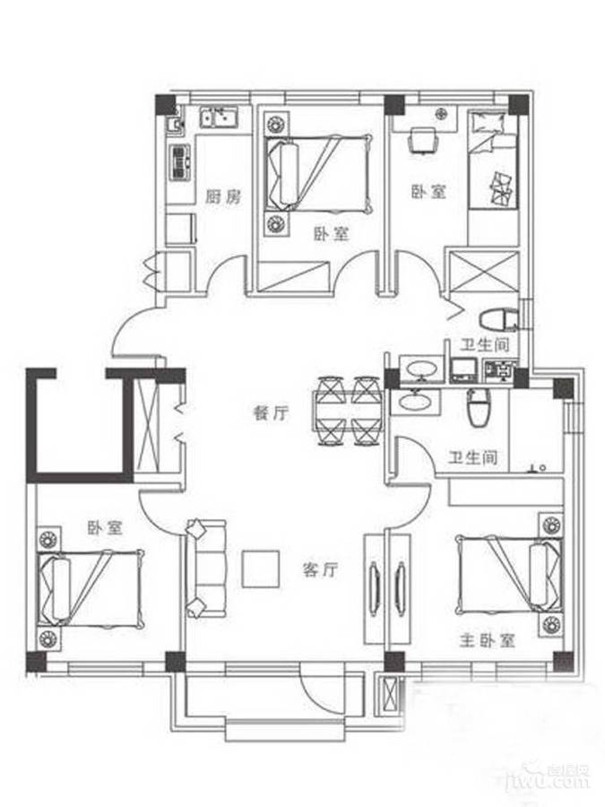 耕海广场4室2厅1卫120㎡户型图