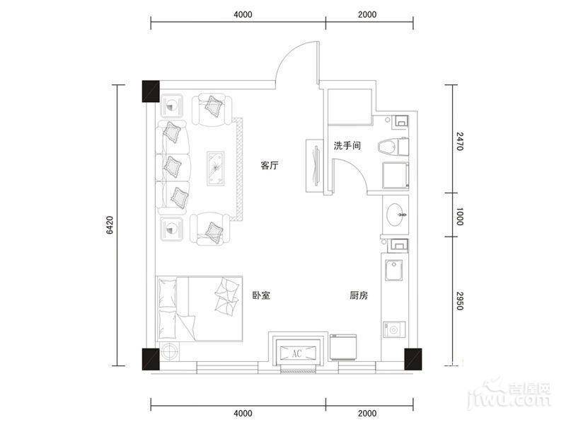 耕海广场1室1厅1卫50.2㎡户型图