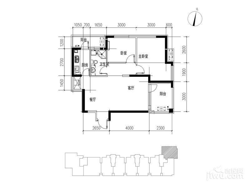 吉祥e家2室2厅1卫77.7㎡户型图