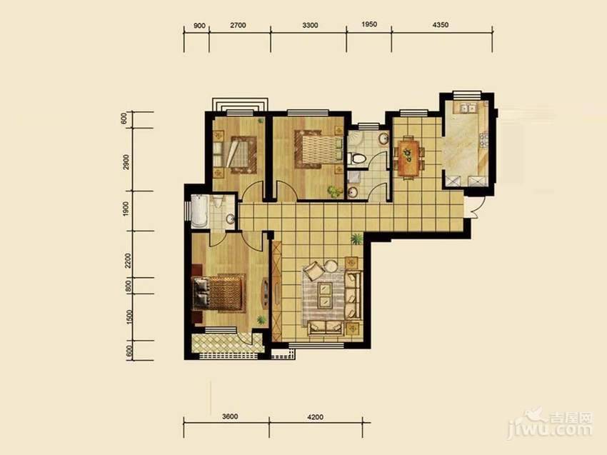 育慧名苑3室2厅2卫129.3㎡户型图