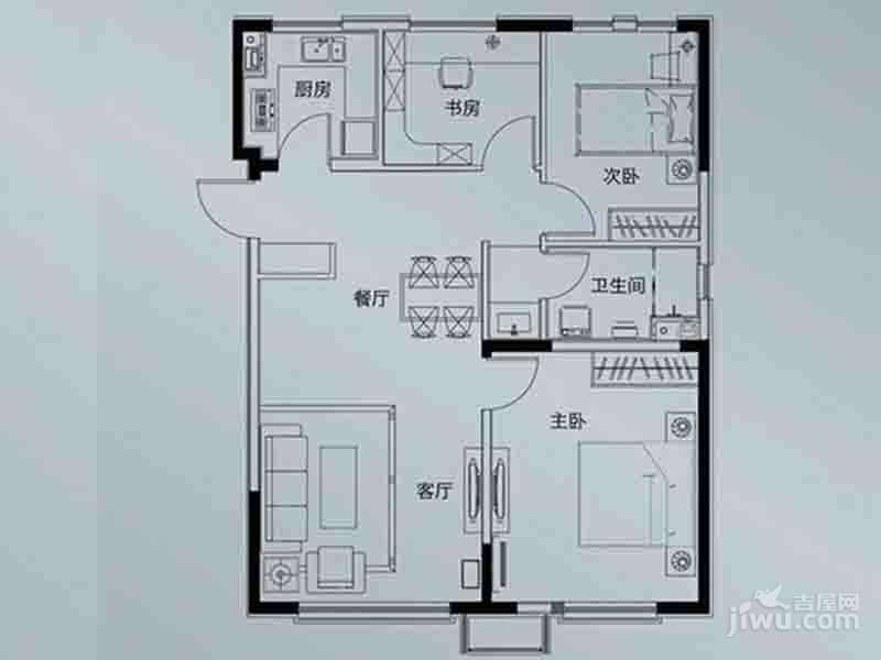 万科西山湖1号3室2厅1卫97㎡户型图