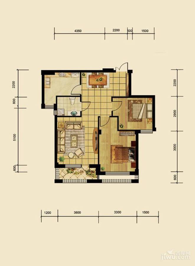 育慧名苑2室2厅1卫81.1㎡户型图