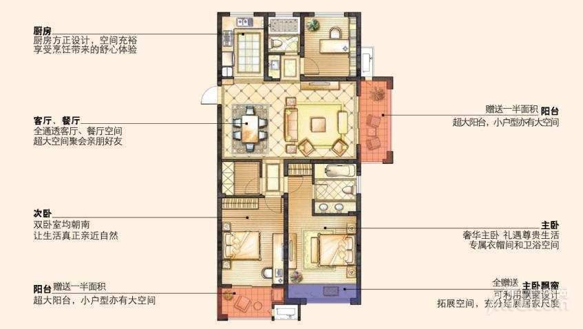 红豆香江豪庭3室2厅2卫126㎡户型图