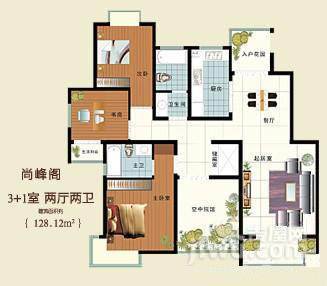 蓉湖壹号4室2厅2卫128㎡户型图